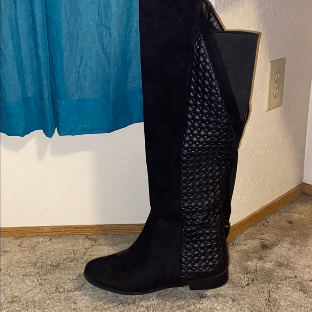 Black Knee High Wide Calf Boots